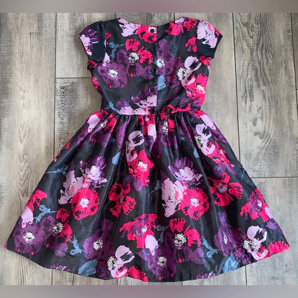 Gymboree Hot Pink Black Purple Lavender Floral Poppy Tulle Dress Girl’s Size 8